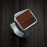 Cobalt Chrome Large Signet Ring with Cocobolo Wood Inlay