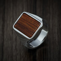 Cobalt Chrome Large Signet Ring with Cocobolo Wood Inlay