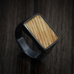 Black Zirconium Large Signet Ring with Oak Wood Inlay