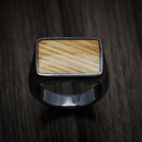 Black Zirconium Large Signet Ring with Oak Wood Inlay