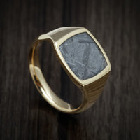 10K Yellow Gold Medium Signet Ring with Gibeon Meteorite Inlay