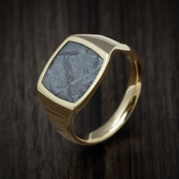 10K Yellow Gold Medium Signet Ring with Gibeon Meteorite Inlay