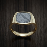 10K Yellow Gold Medium Signet Ring with Gibeon Meteorite Inlay