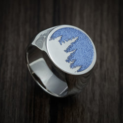 Cobalt Chrome Large Signet Ring with Trees Design