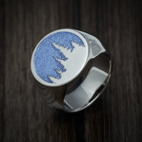 Cobalt Chrome Large Signet Ring with Trees Design