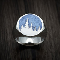 Cobalt Chrome Large Signet Ring with Trees Design