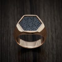 14K Rose Gold Large Signet Ring with Zirconium Design Pattern Inlay