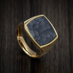 10K Yellow Gold Large Signet Ring with Tantalum Inlay