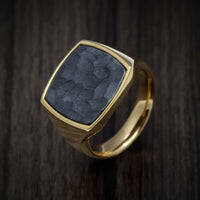 10K Yellow Gold Large Signet Ring with Tantalum Inlay