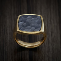 10K Yellow Gold Large Signet Ring with Tantalum Inlay