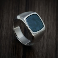 Titanium Medium Signet Ring with Washington Blue Jade Stone Inlay