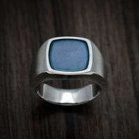 Titanium Medium Signet Ring with Washington Blue Jade Stone Inlay