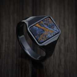 Black Zirconium Medium Signet Ring with Pietersite Stone Inlay