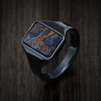 Black Zirconium Medium Signet Ring with Pietersite Stone Inlay