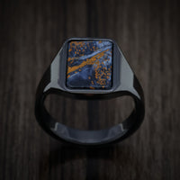 Black Zirconium Medium Signet Ring with Pietersite Stone Inlay