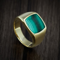 10K Yellow Gold Medium Signet Ring with Malachite Stone Inlay