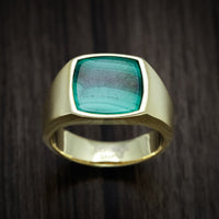 10K Yellow Gold Medium Signet Ring with Malachite Stone Inlay