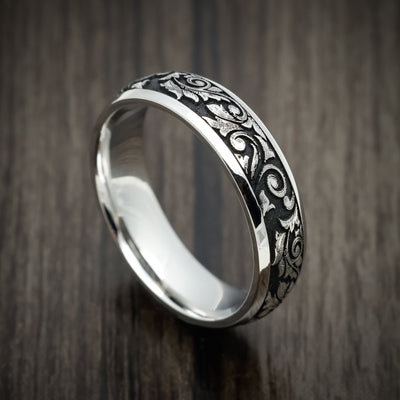 Cobalt Chrome Men's Ring with Floral Pattern Custom Made Band