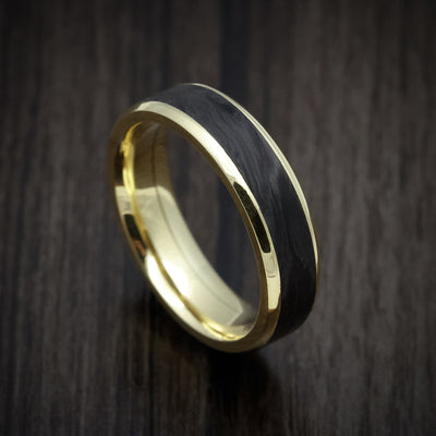 Yellow Gold Men's Ring with Forged Carbon Fiber Inlay