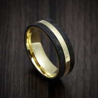 18K Gold Men's Ring with Forged Carbon Fiber Inlays