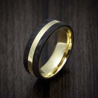 18K Gold Men's Ring with Forged Carbon Fiber Inlays