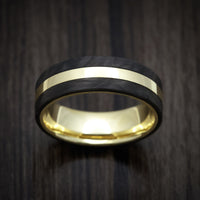 18K Gold Men's Ring with Forged Carbon Fiber Inlays