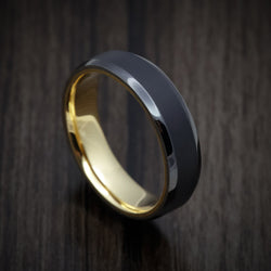 Black Zirconium Men's Ring with 18K Gold Sleeve