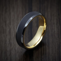 Black Zirconium Men's Ring with 18K Gold Sleeve