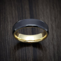 Black Zirconium Men's Ring with 18K Gold Sleeve