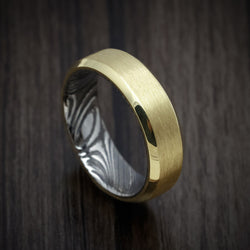 18K Gold Men's Ring with Kuro Damascus Steel Sleeve