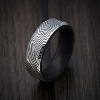 Marble Kuro Damascus Steel Men's Ring with Forged Carbon Fiber Sleeve