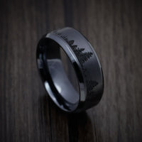 Black Zirconium Men's Ring with Spruce Pine Tree Design