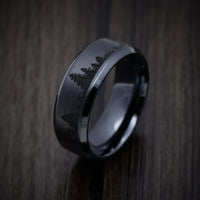 Black Zirconium Men's Ring with Spruce Pine Tree Design