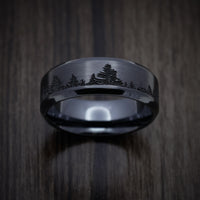 Black Zirconium Men's Ring with Spruce Pine Tree Design