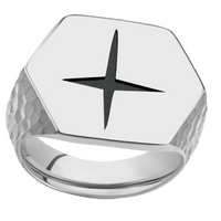 Extra Large Hexagon signet ring (23x20mm) in Platinum, with a Thin style band and a STAR1 engraving.