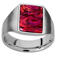 Medium Rectangle signet ring (16x11.5mm) in Titanium, with a Wide style band, a Fuchsia Abalone inlay.