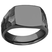 Medium Cushion signet ring (14x14mm) in Zirconium, with a Wide style band.