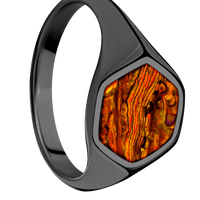 Medium Hexagon signet ring (13.9x12mm) in Zirconium, with a Thin style band, a Bronze Abalone inlay.