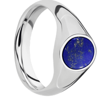 Small Oval signet ring (12x9mm) in Cobalt Chrome, with a Wide style band, a Lapis inlay.