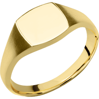 Small Cushion signet ring (10x10mm) in 14K Yellow Gold, with a Thin style band.