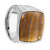 Extra Large Cushion signet ring (22x22mm) in Palladium Silver, with a Wide style band, a Tigers Eye inlay.