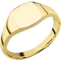 Small Cushion signet ring (10x10mm) in 14K Yellow Gold, with a Thin style band.