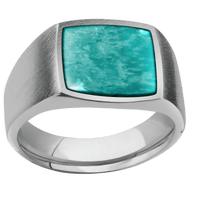 Medium Cushion signet ring (14x14mm) in Titanium, with a Wide style band, an Amazonite inlay.