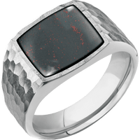 Medium Cushion signet ring (14x14mm) in Cobalt Chrome, with a Wide style band, a Blood Stone inlay.
