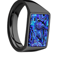 Medium Horizontal Rectangle signet ring (16x11.5mm) in Zirconium, with a Wide style band, a Blue Purple Abalone inlay.