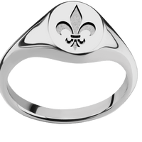 Small Oval signet ring (12x9mm) in Titanium, with a Thin style band and a Fleur De Lis engraving.