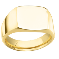 Medium Cushion signet ring (14x14mm) in 10K Yellow Gold, with a Wide style band.
