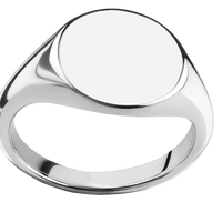 Medium Circle signet ring (14mm) in 18K White Gold, with a Thin style band.
