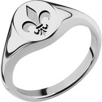Small Oval signet ring (12x9mm) in Titanium, with a Thin style band and a Fleur De Lis engraving.