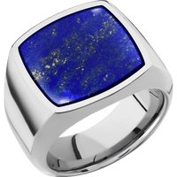 Large Cushion signet ring (18x18mm) in Titanium, with a Wide style band, a Lapis inlay.
